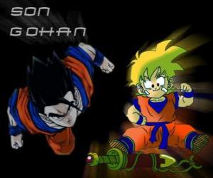 yapboz Son Gohan, Goku büyük oğlu, savaşçı, yarı insan yarı Saiyan.